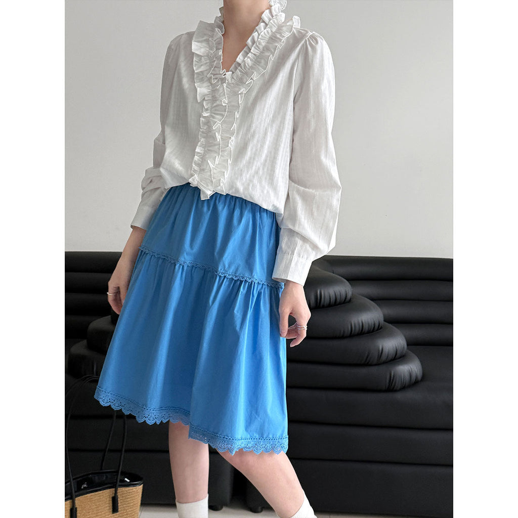 High waist A word thin Korean lace splicing skirt women's 26 early spring new gentle and versatile skirt