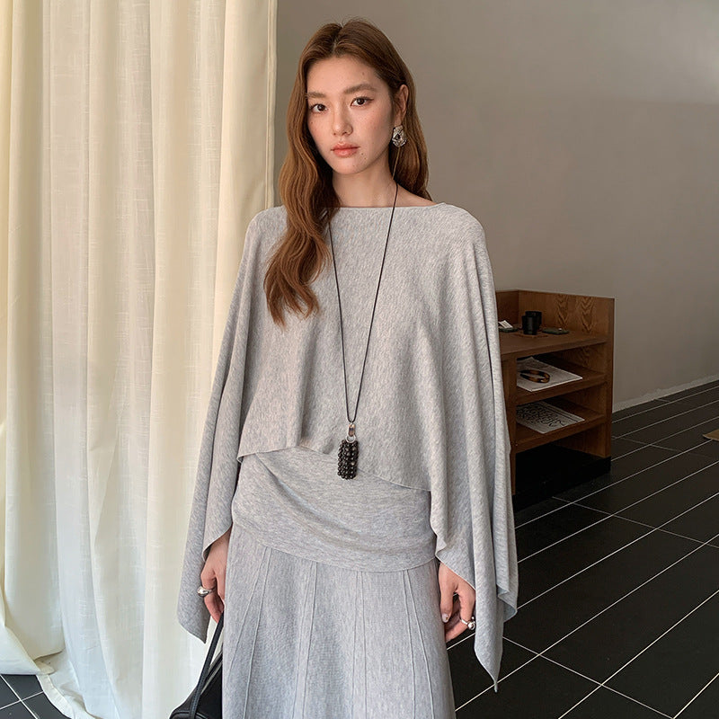 Cloak-type knitted sweater women's spring new niche Tencel loose and thin top