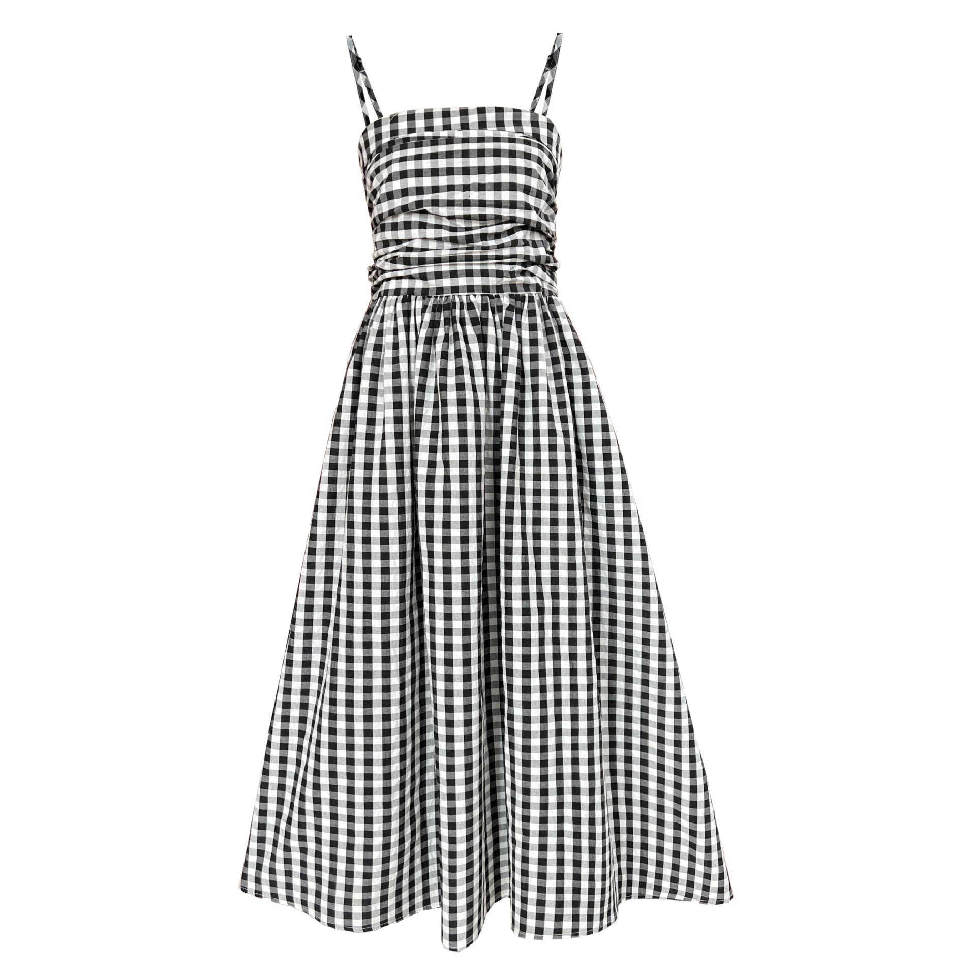 French high-end plaid tube top suspender dress women's spring off-the-shoulder pleated waist a-word long dress