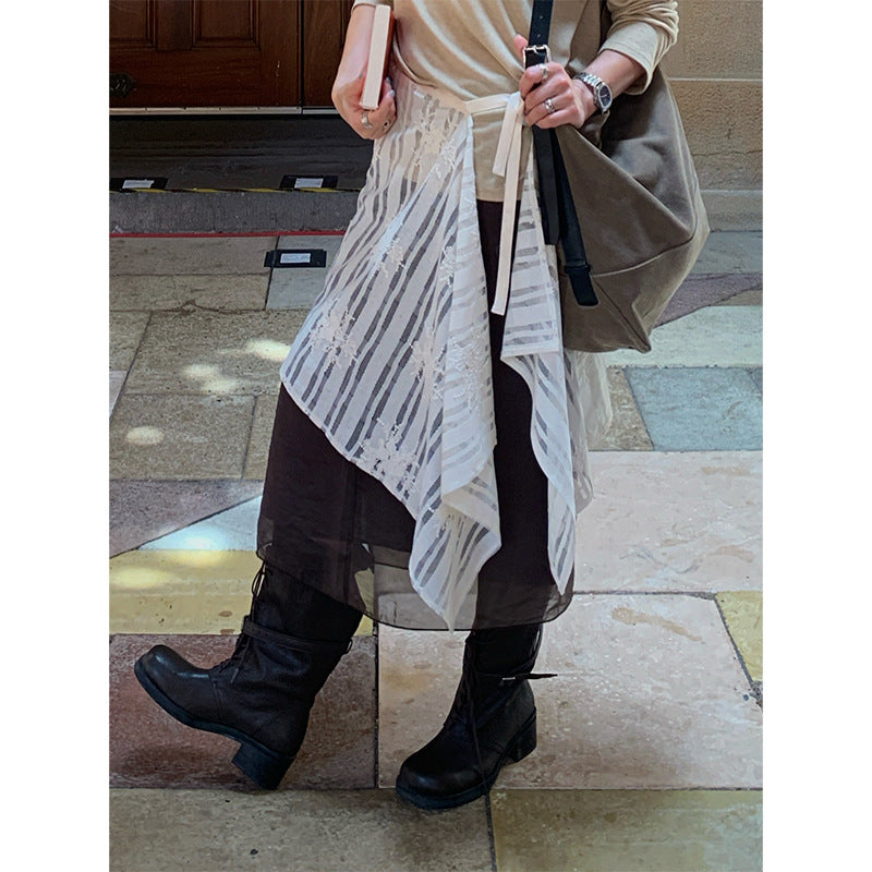 Layered lace gauze skirt in early spring, sweet and cool fart curtain skirt