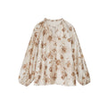 Autumn French retro loose Tencel hemp print lace-up stand-up collar shirt