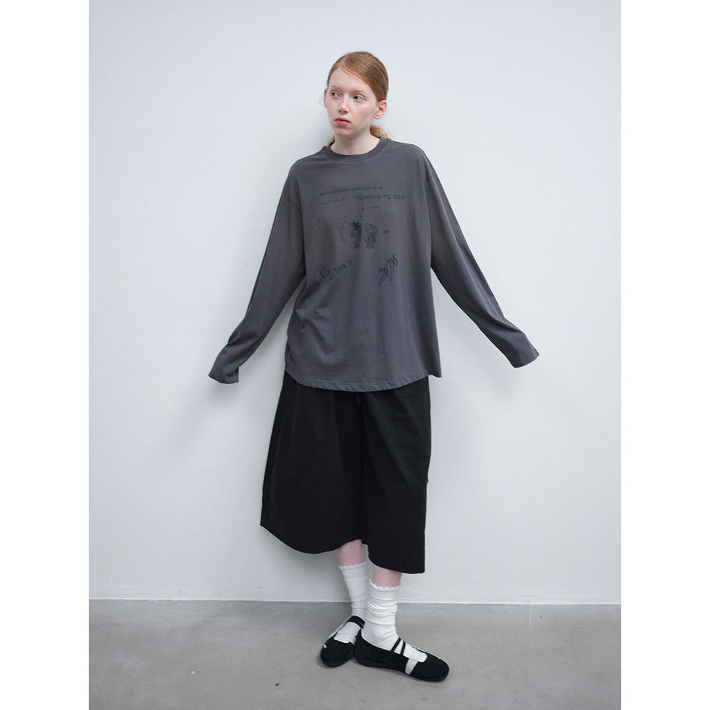Spring casual round neck simple fried color printing easy versatile long-sleeved T-shirt