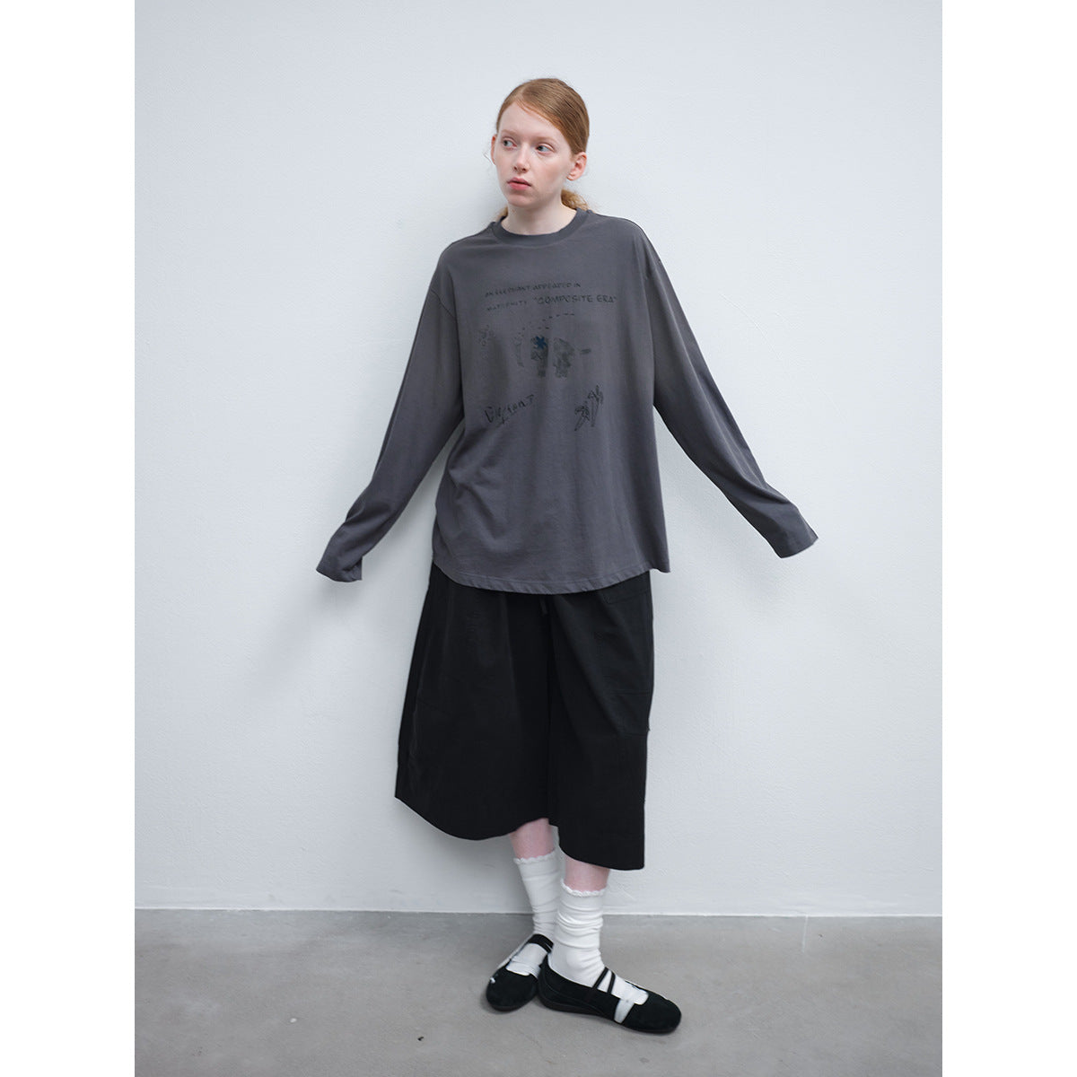 Spring casual round neck simple fried color printing easy versatile long-sleeved T-shirt