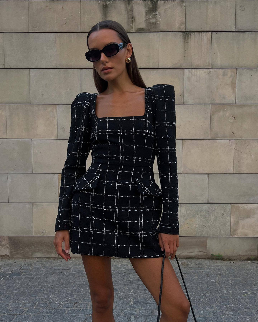 Fashion Xiaofengxiang slim-fitting long-sleeved plaid dress waist autumn and winter dress