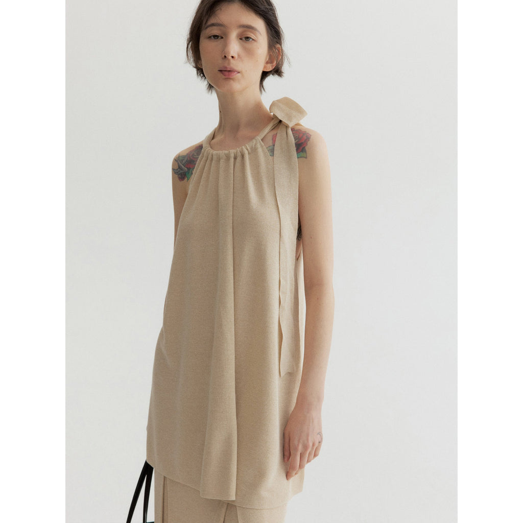 Summer commuter design sense linen shrink pleated strap neck collar strap vest