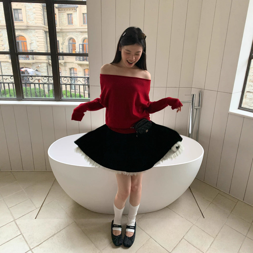 Sweet Skirt Lace Lace Velvet Skirt