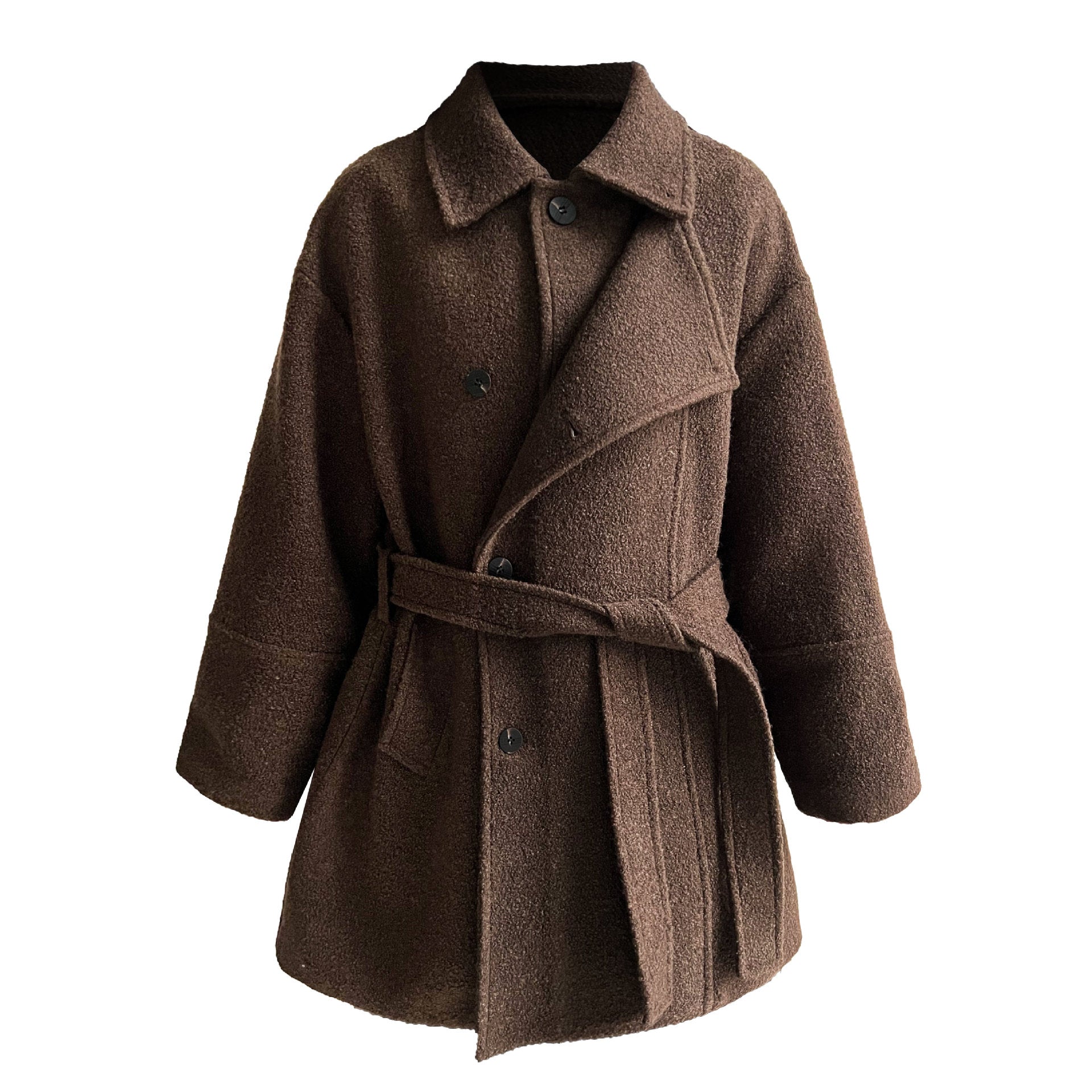 Wool double-layer wide placket silhouette windproof heattech woolen coat women's winter new belt outwear
