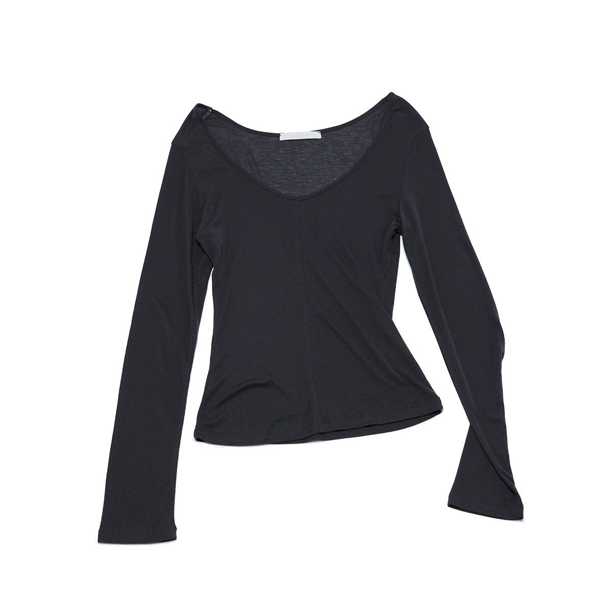 Autumn new casual simple solid color Tencel wool large V-neck easy long-sleeved bottoming shirt