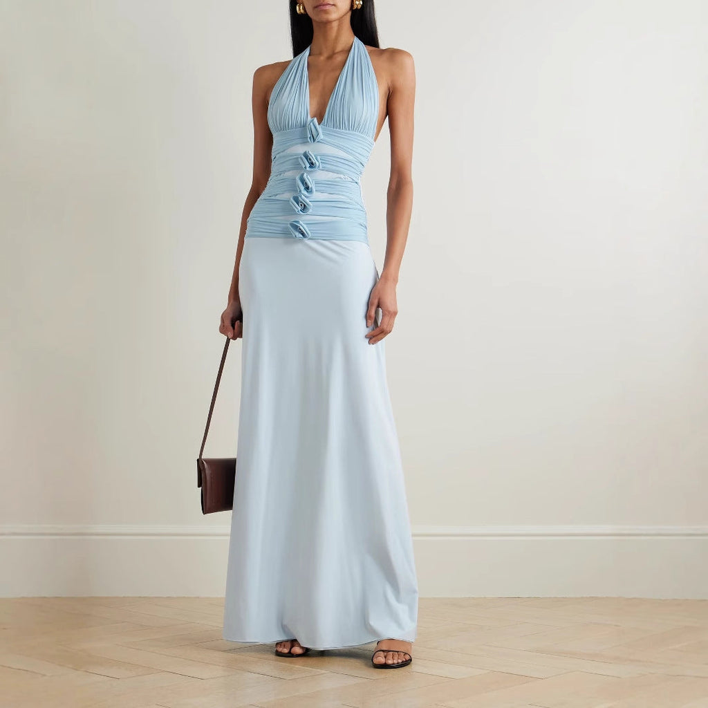 Women's new fashion Spice Girl flower sexy dress backless neck strap long dress women