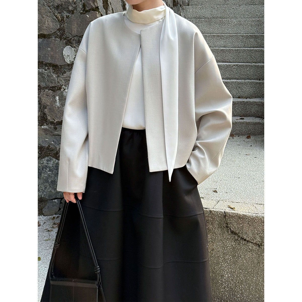 High intelligence round neck buckle-free blazer women's early spring new minimalist small suit top