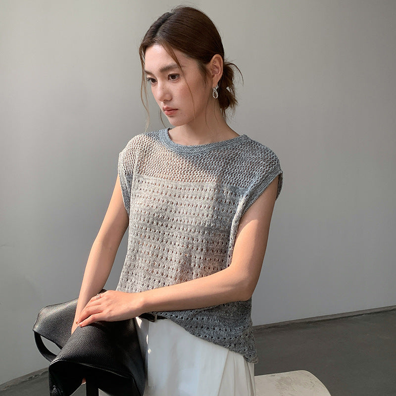 Korean slack sleeveless knitted blouse spring and summer hollow texture loose vest