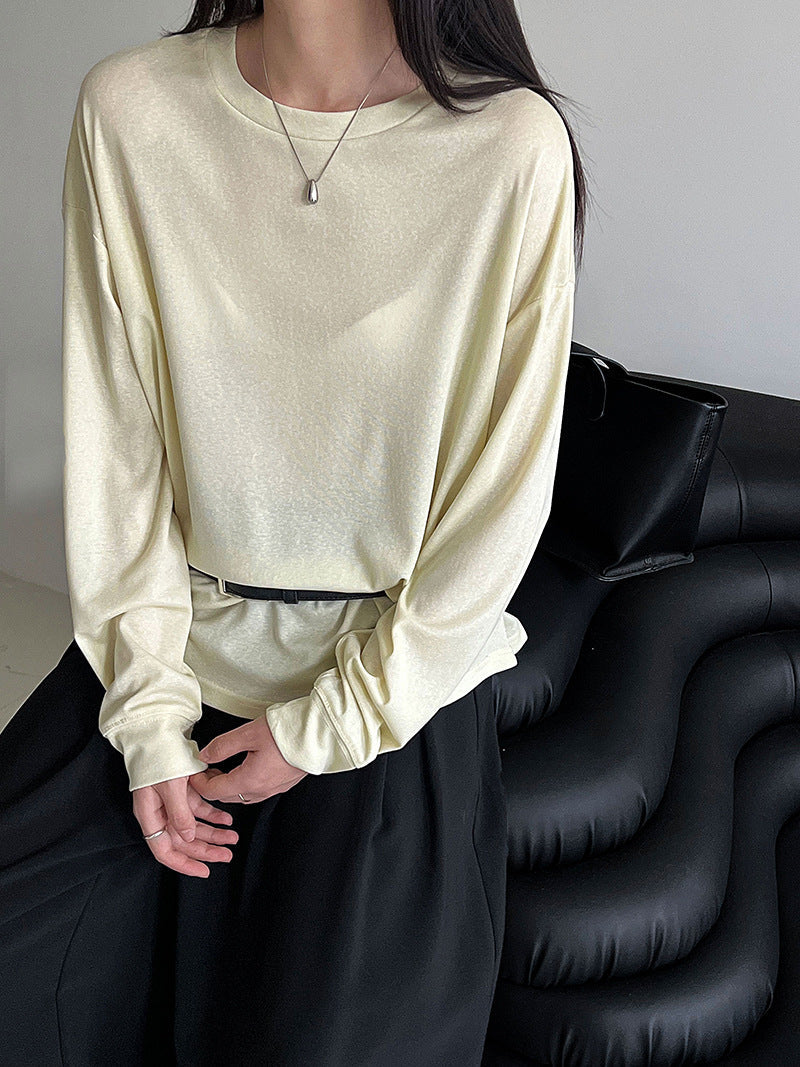 Minimal drape Tencel long-sleeved T-shirt women's autumn new round neck basic versatile bottoming shirt top