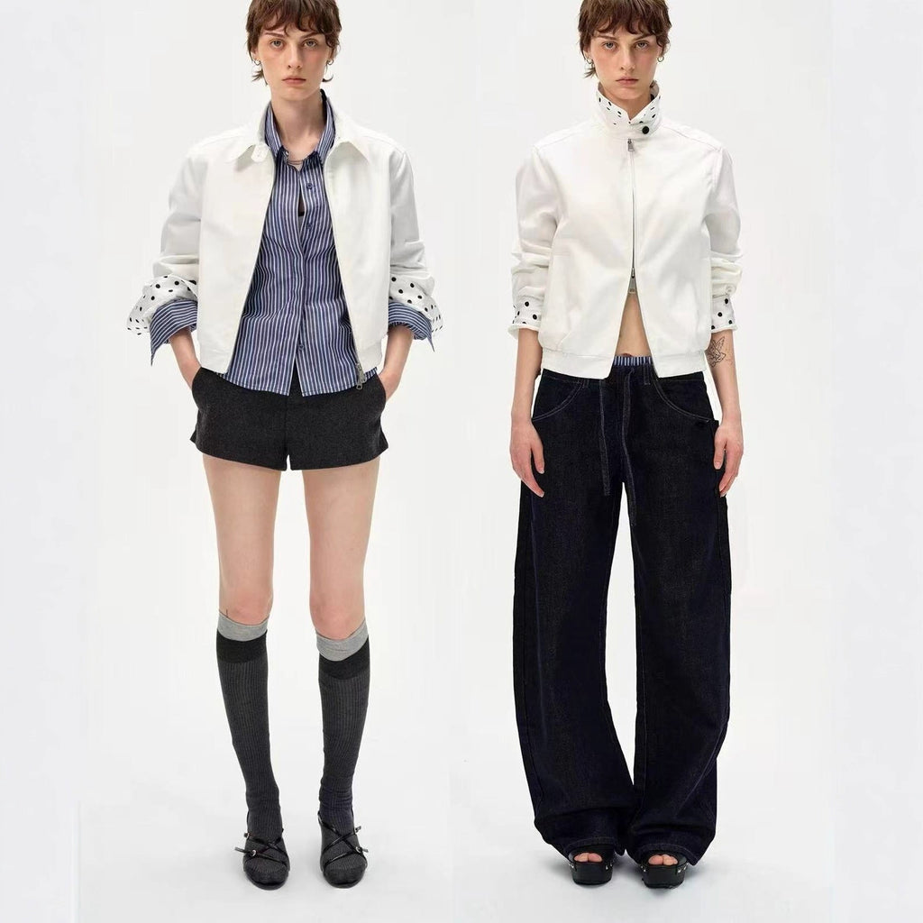 Autumn and winter new Lyocell retro collar contrasting color splicing polka dots crisp slim temperament jacket shirt women