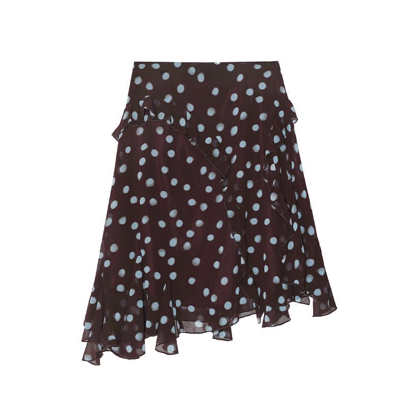 Vintage Versatile Irregular Medium and Long Polka Dot Skirt