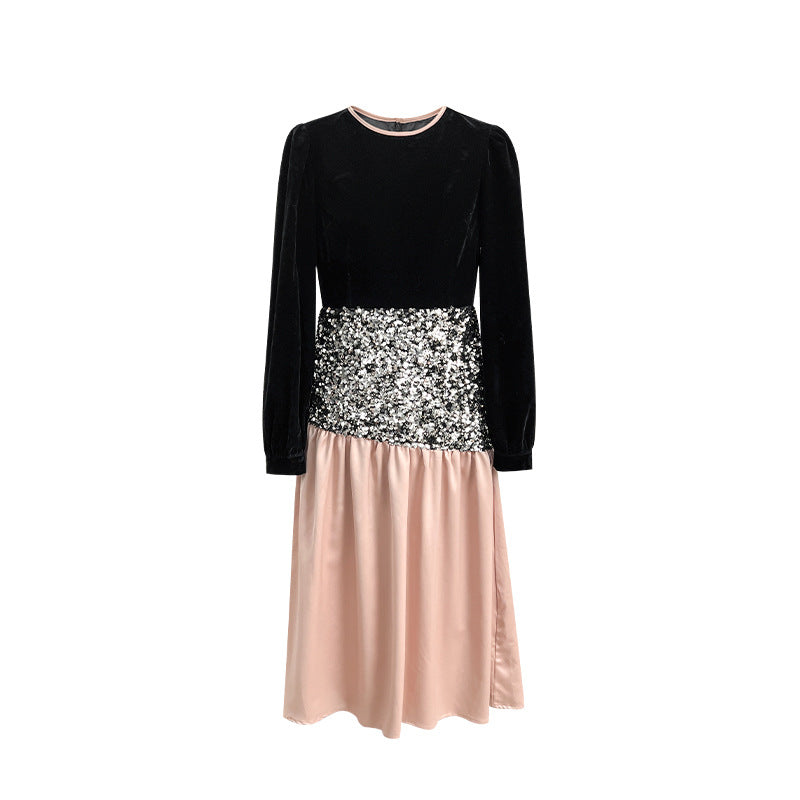 Retro slim contrasting fishtail dress