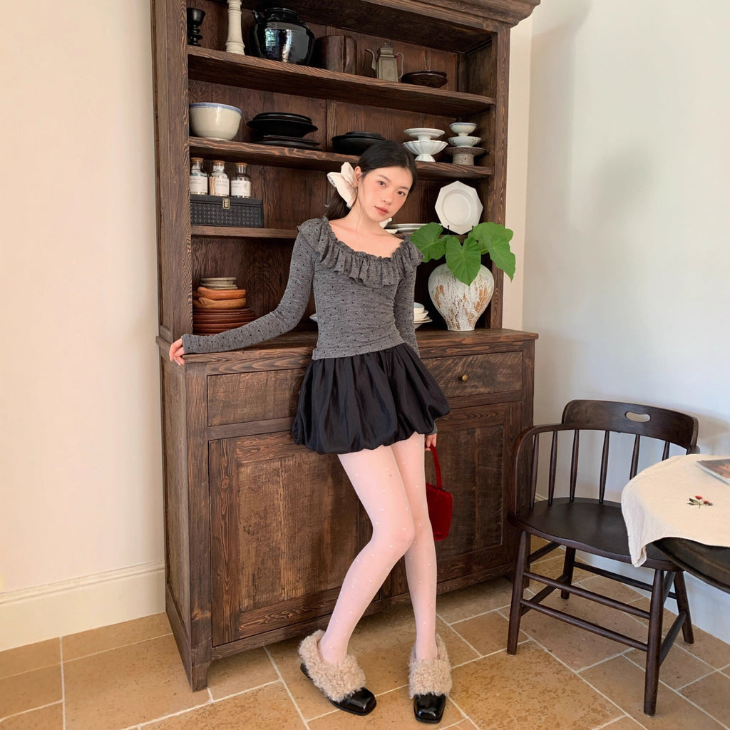 Sweet and spicy polka dot short skirt anti-light elastic waist a-shaped skirt