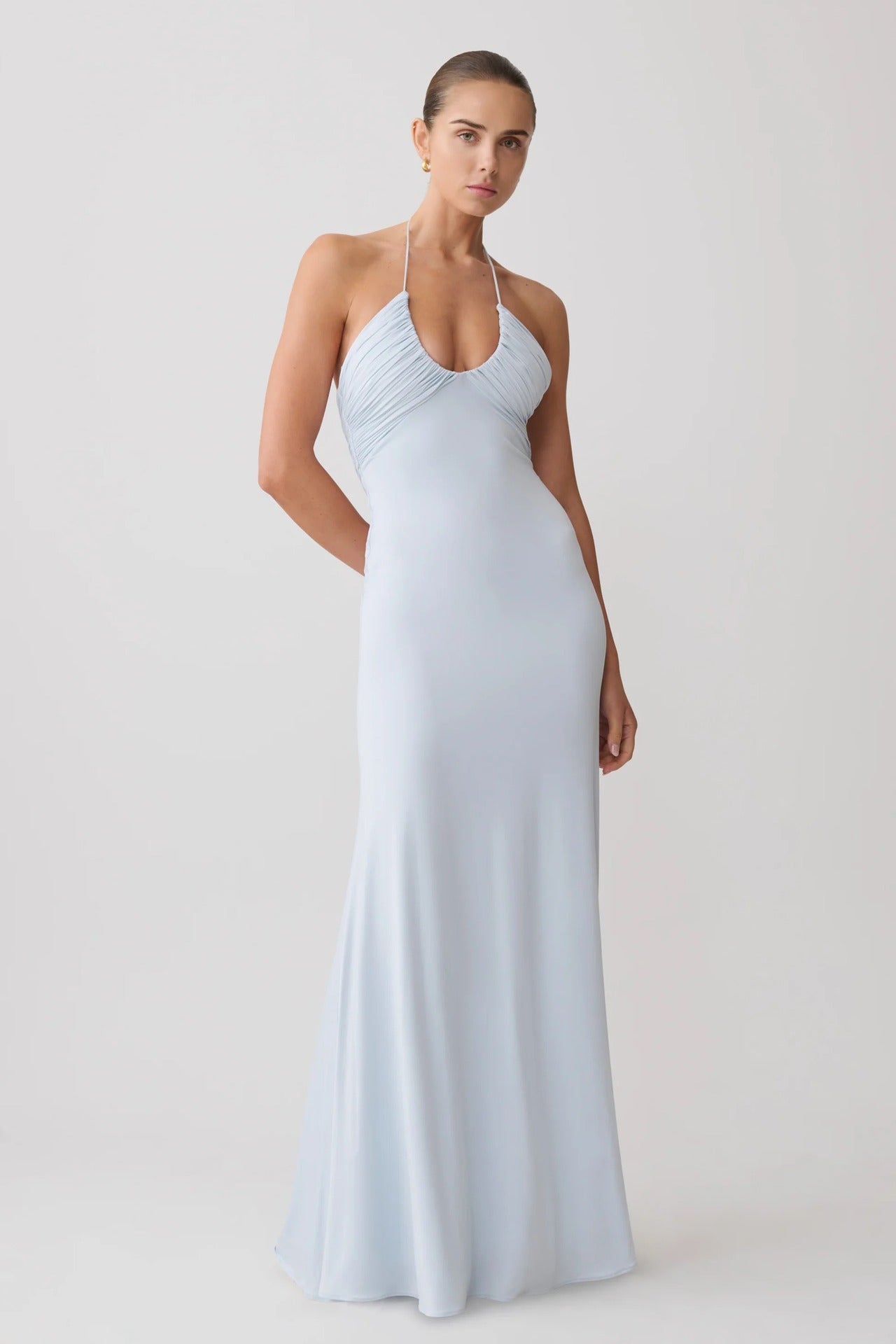 New neck halter suspender dress pleated slim hip skirt sexy fishtail skirt dress