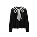 Vintage Lace Design Sense Long Sleeve Crew Neck Velvet Sweater