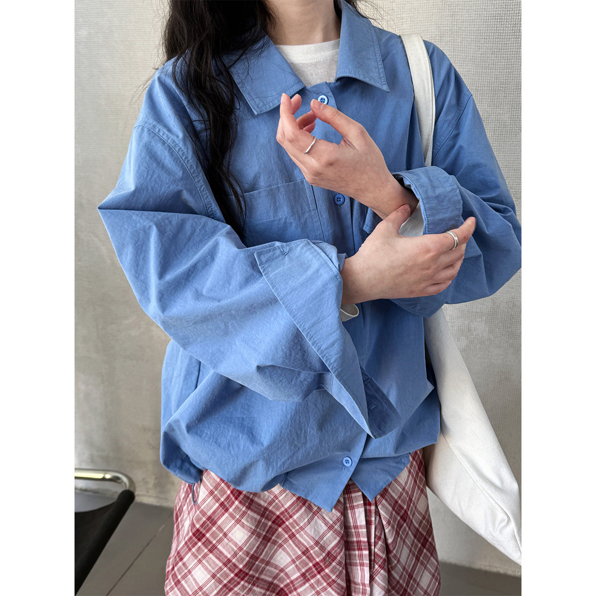 Korean temperament double pocket Polo collar casual shirt women's spring new versatile stacked shirt