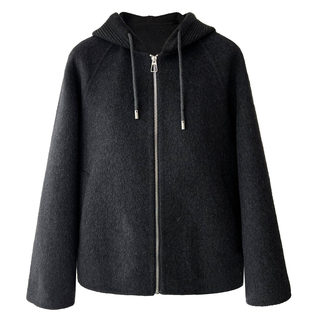 Silhouette autumn and winter knitted hooded wool woolen coat women's new short sweater double-sided woolen coat
