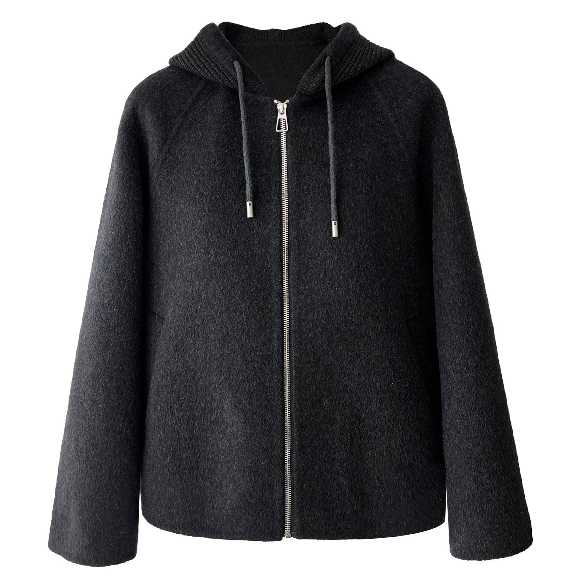 Silhouette autumn and winter knitted hooded wool woolen coat women's new short sweater double-sided woolen coat