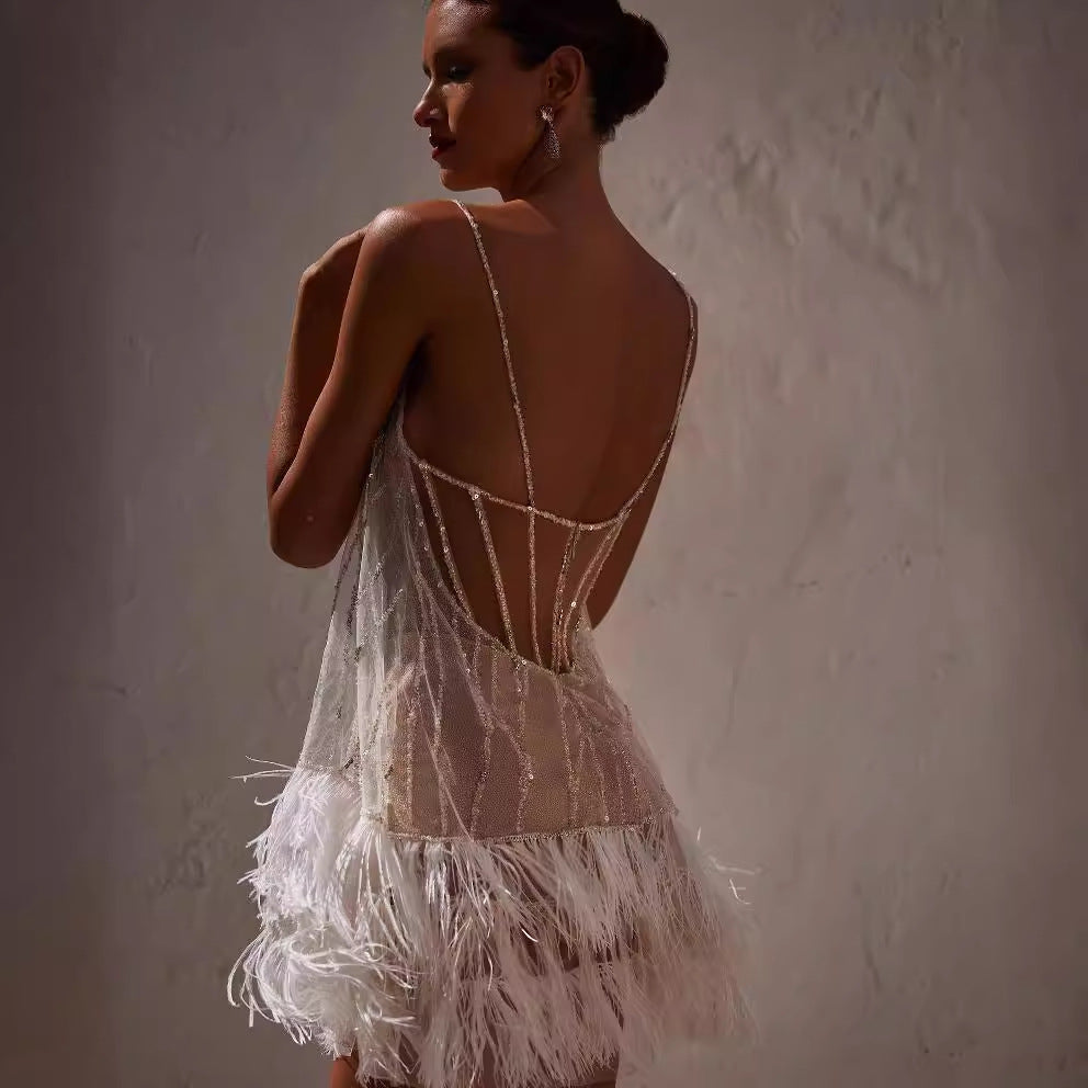 Layered tassel mesh bead suspender skirt