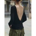 Round Neck Long Sleeve Knit Top Women Slim Fit Backless Pullover
