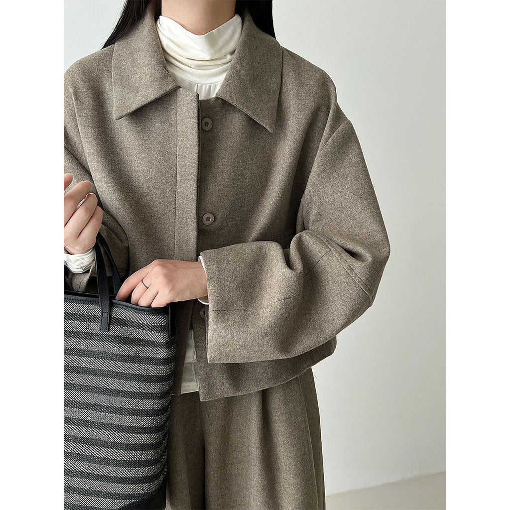 Temperament retro Korean version of thin lapel wool jacket + straight pants autumn new commuter suit