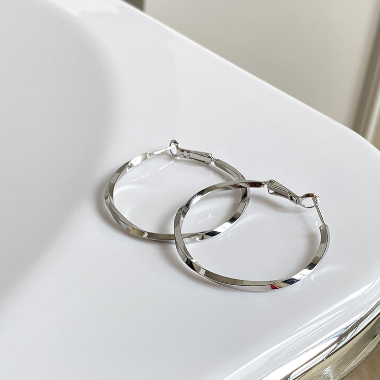 French Metal Circle Earrings Earrings New Women's Douyin Explosive Plain Circle Unique Temperament Earrings