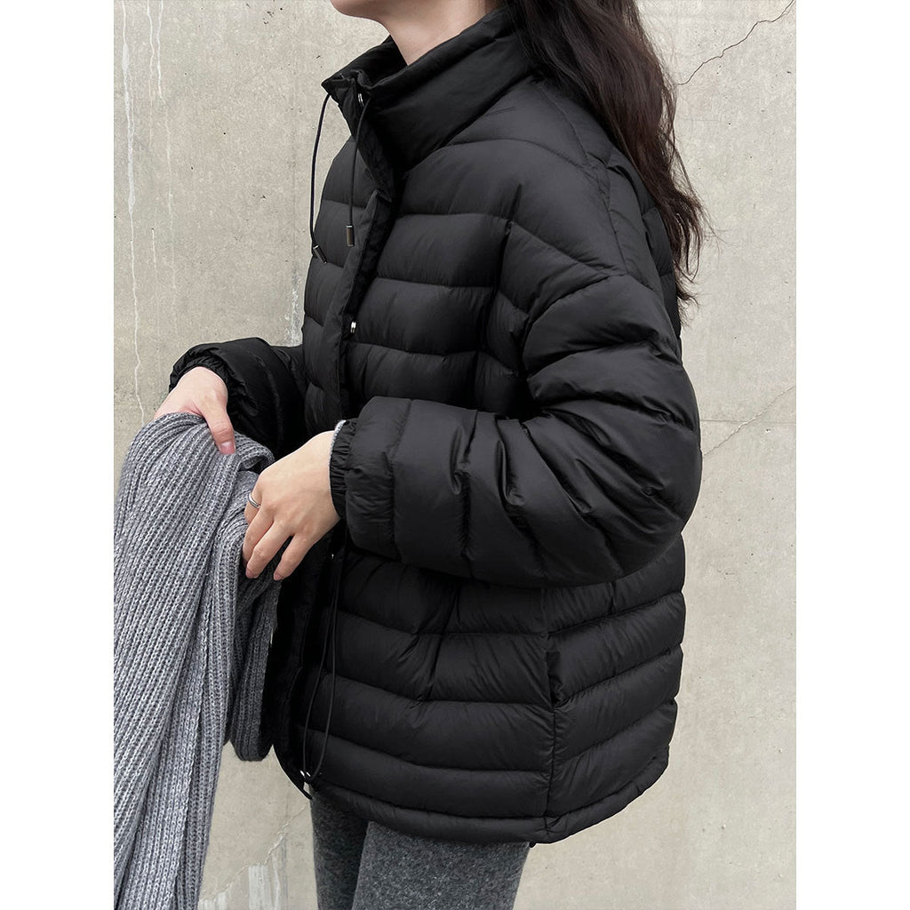 Drawstring waist slimming 90 white duck down cropped jacket