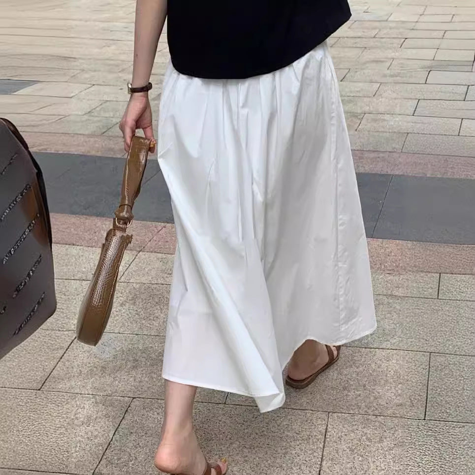 White high waist medium and long A-shaped skirt
