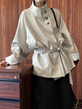 Autumn solid color stand-up collar short trench coat