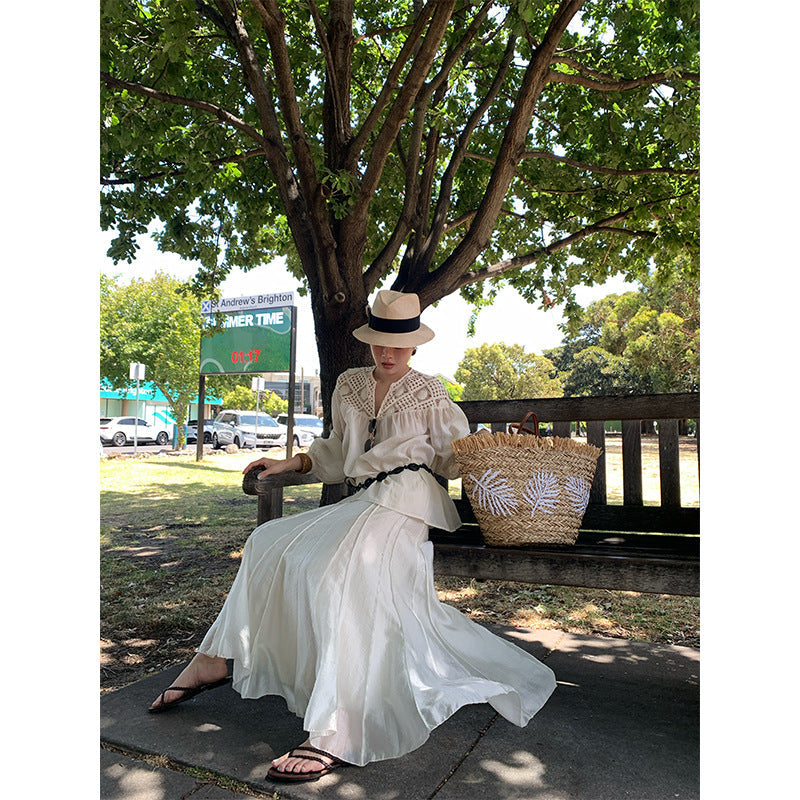 Early spring vacation seaside temperament high waist splicing fishtail skirt