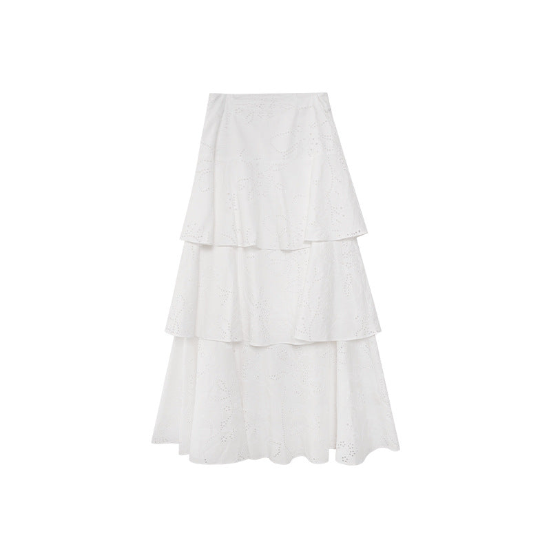 Sweet cake skirt Korean thin high waist white skirt