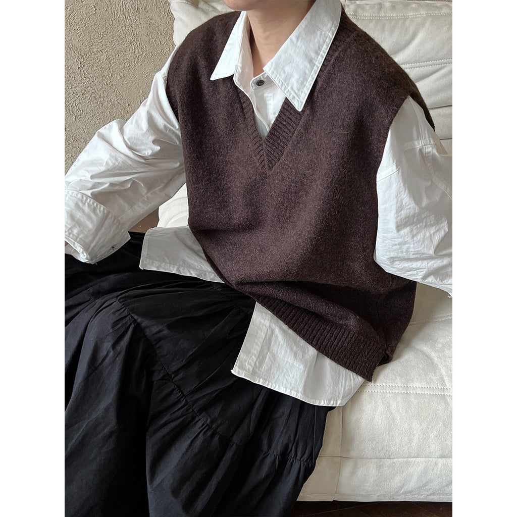 Stacked knitted vest women's autumn new versatile split vest vest sleeveless top