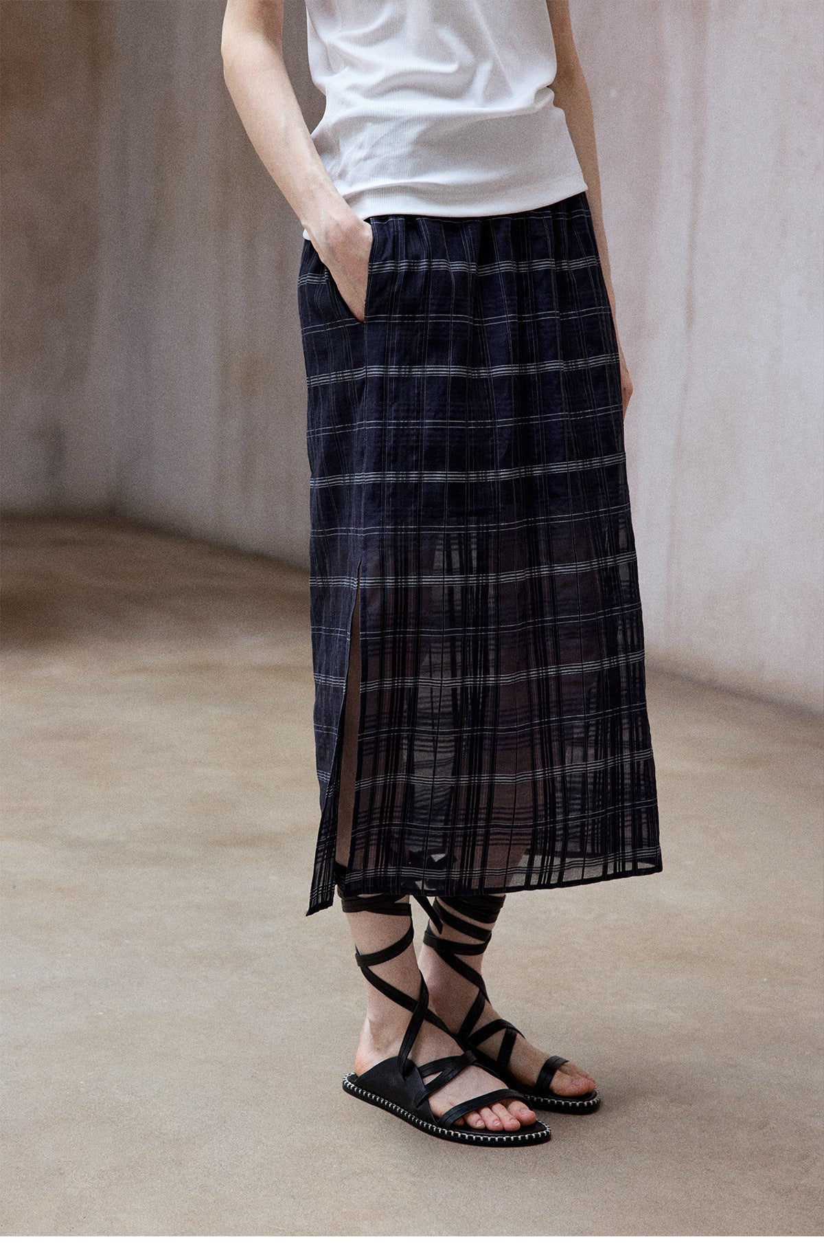 Natural skin-friendly mulberry silk versatile commuting wear plaid skirt elastic tube top