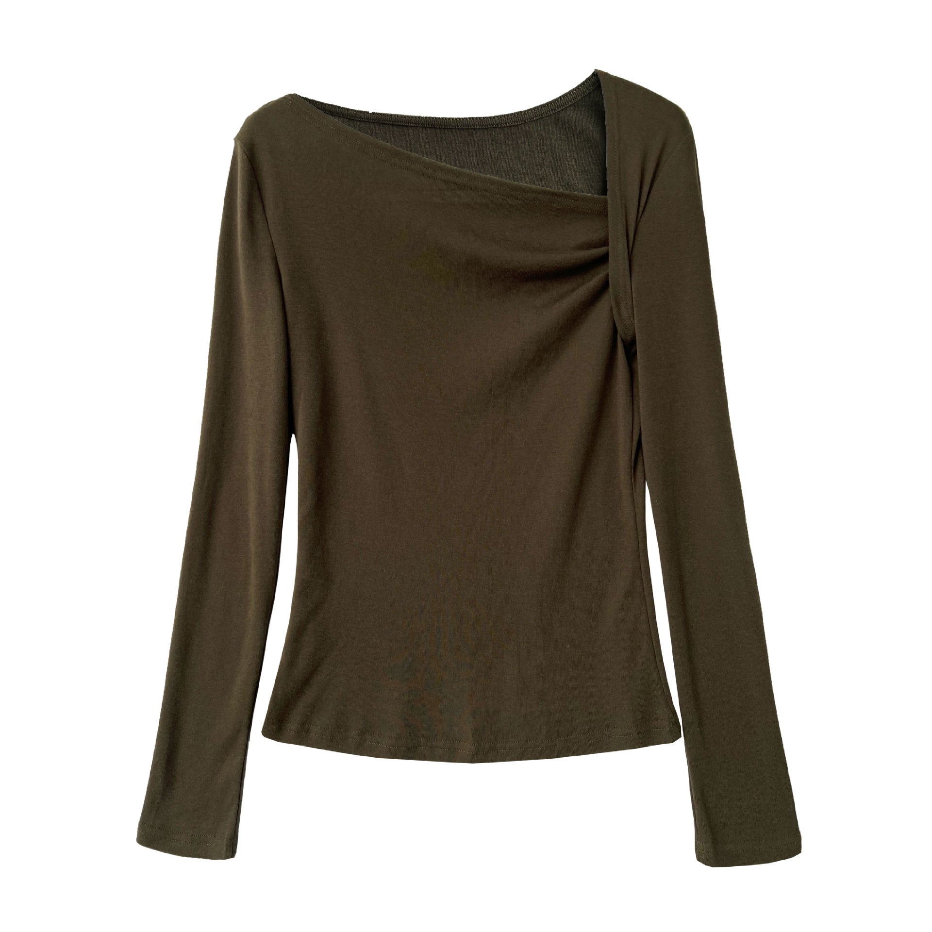 Slash shoulder design pleated bottoming shirt