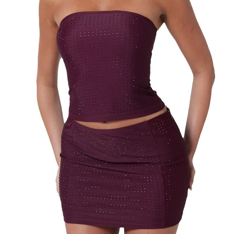 tube top short skirt sexy hot diamond short sleeve skirt set