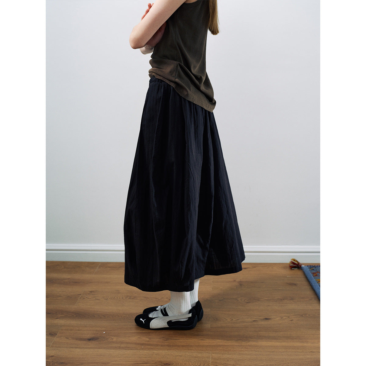 New casual jacquard cotton lace-up solid long lantern skirt for spring