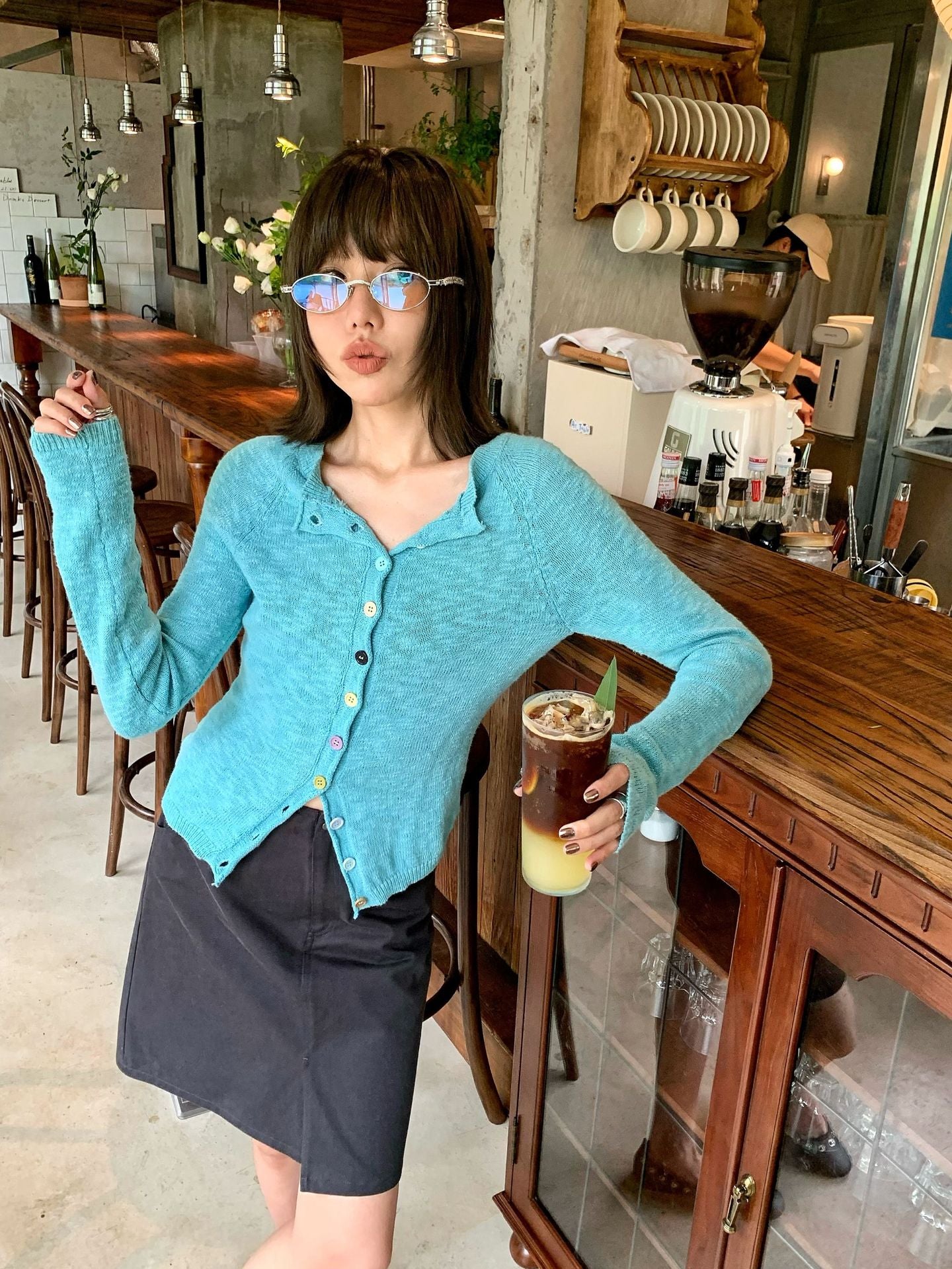 Dopamine Rainbow Button Knitted Cardigan Sweater