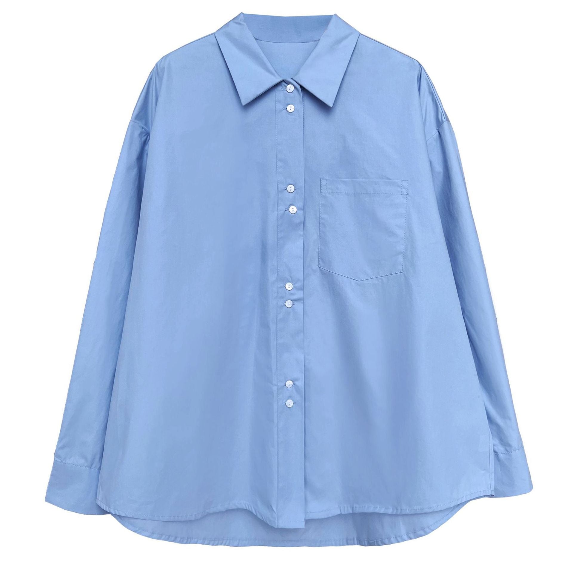 Autumn French casual simple solid color shirt women's lazy loose silhouette design sense stacked shirt