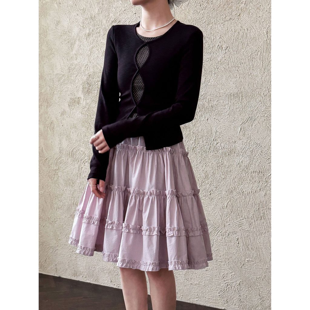 French pastoral fresh layering cake skirt women's spring new lace splicing elastic waist skirt