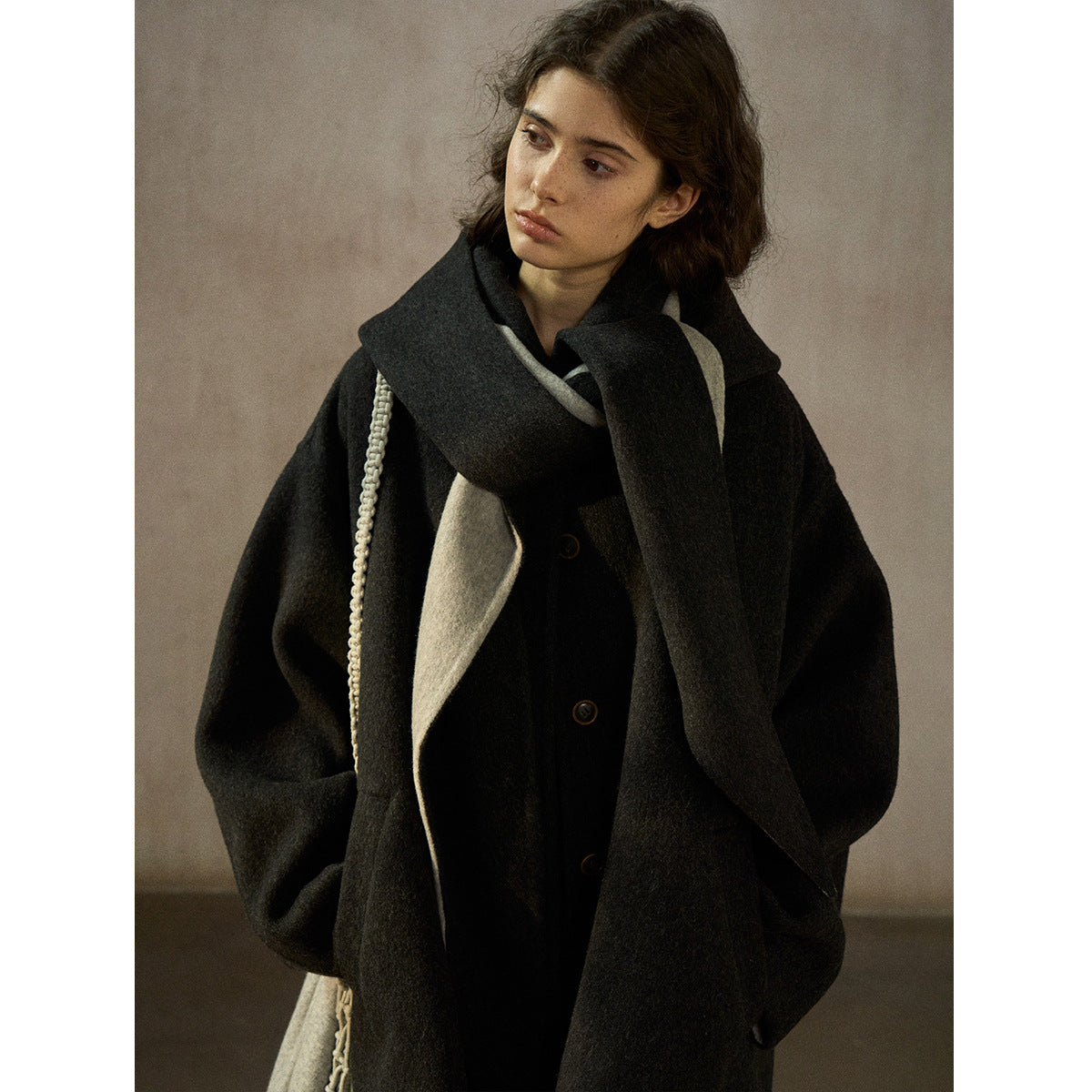 Detachable Hood Oversized Wool Blend Double-Sided Nylon Coat