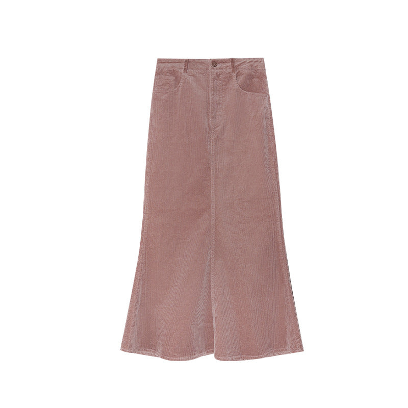 Corduroy hip-wrapped one-step skirt high-waisted fishtail skirt