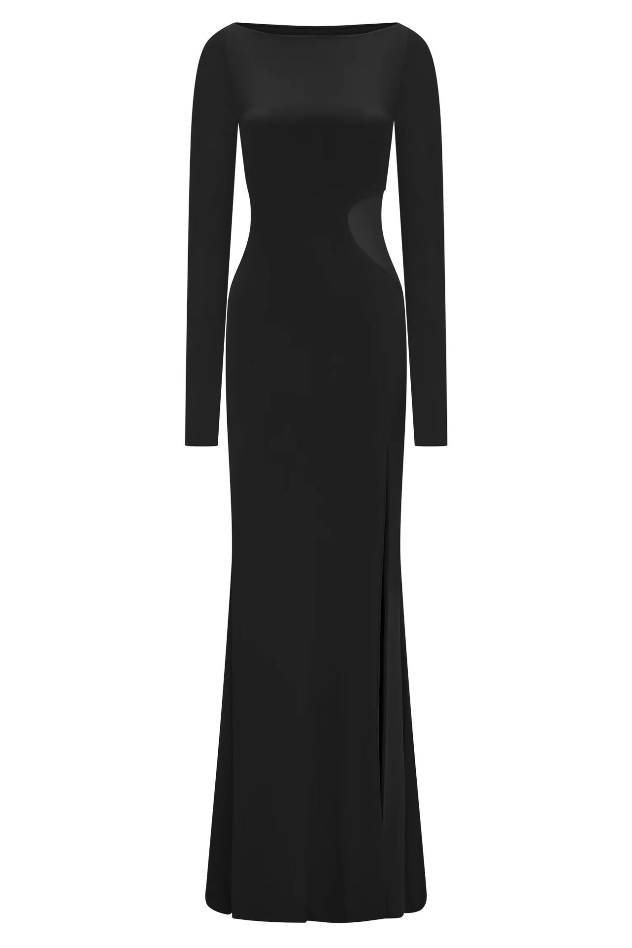 Fashion long-sleeved one-word collar split-ended long dress hollow perspective sexy dress