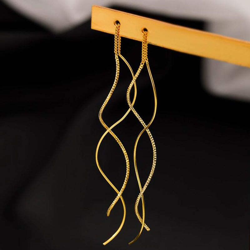 New Wave Earrings Women's Light Luxury Niche Design Sense Long Geometric Earrings Fashion Commuter Long Fringed Earrings