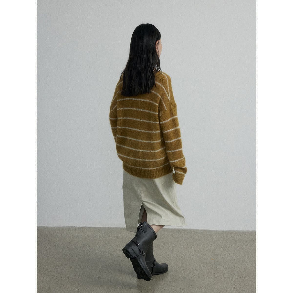 Autumn new casual high-waisted retro old-fashioned versatile straight tube medium and long leather skirt