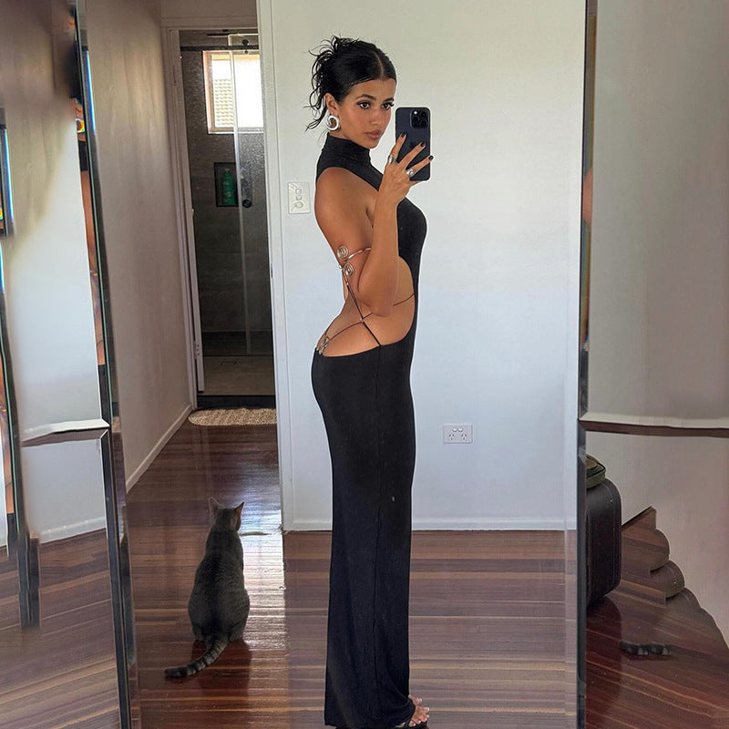 Sexy Halter Neck Bodycon Maxi Dress with Bow Detail