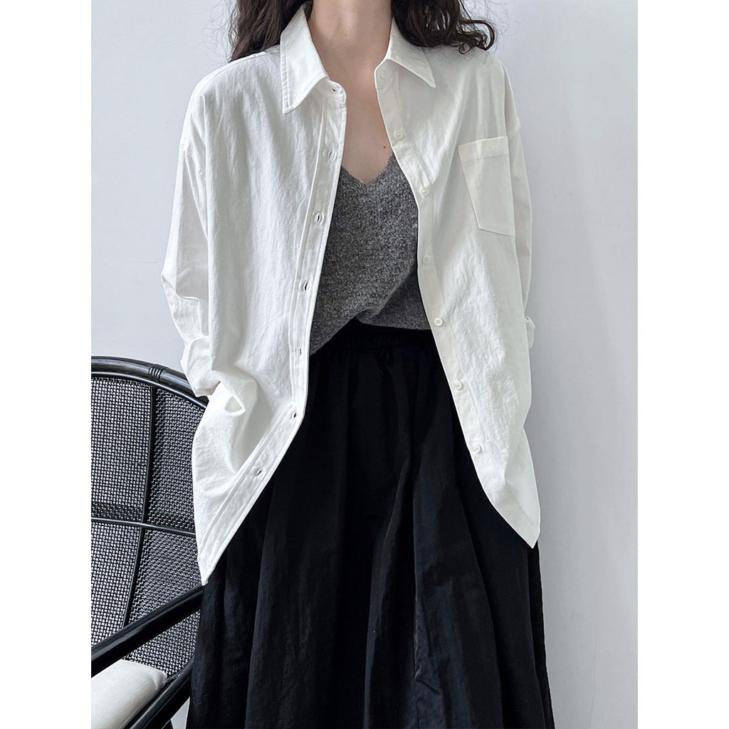 Oxford cloth classic oversized long sleeve shirt - women's spring commute, effortless outerwear, casual shirt jacket