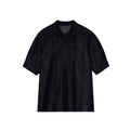 Age-reducing tie collar mid-sleeve denim shirt top